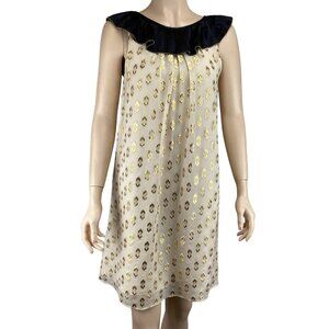Lauren Moffatt Anthropologie Dress Size 4 Silk Gold Metallic Embellishment‎